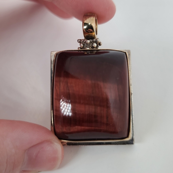 Michael Dawkins 925 & Yellow Gold Tiger's Eye Pendant With Open Bail - Picture 3 of 8